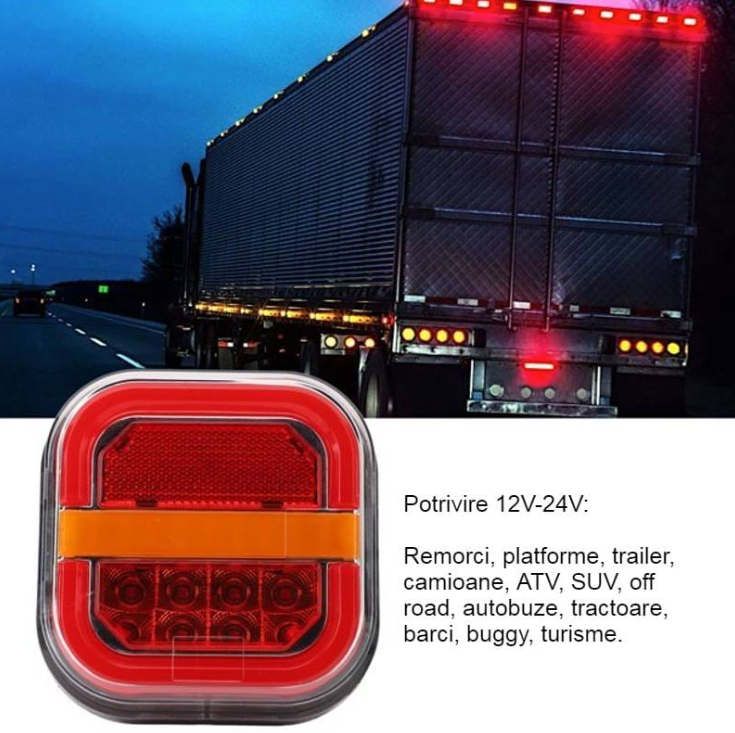Set 2 Stopuri Auto LED Spate, Universale, pentru Remorca, Camion si Trailer, utilaje agricole, 12-24V, Semnalizare dinamica, Pozitie, STOP, rosu / galben / alb [5]