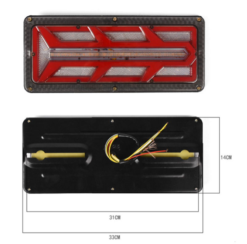 Set 2 Lampi Auto LED Spate, Universale, pentru Remorca, Camion, utilaje agricole, 12 - 24V, Semnalizare dinamica, Pozitie, STOP, 33x13cm, rosu / galben / alb [2]