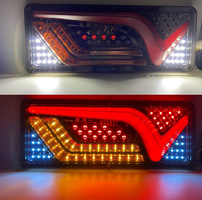 Set 2 Lampi Auto LED Spate, Universale, pentru Remorca, Camion, utilaje agricole, 12 - 24V, Semnalizare dinamica, Pozitie, STOP, 33x13cm,alb / rosu/ galben [5]