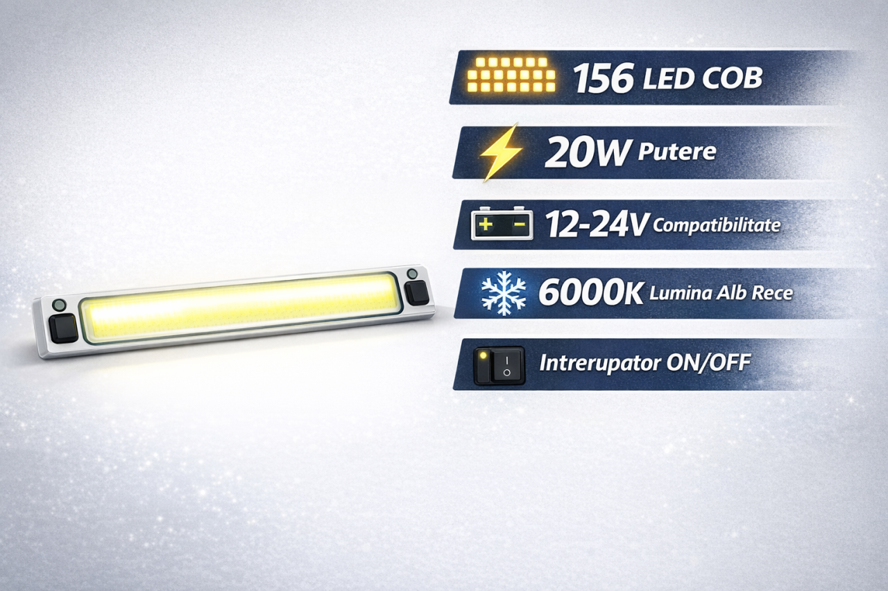Set 2 Lampi LED COB 156 LED 20W 12-24V BZRSH pentru Dubă, Camion, Rulotă – Iluminare Compartiment Marfă, Lumina Alb Rece 6000K, Cu Intrerupator [5]