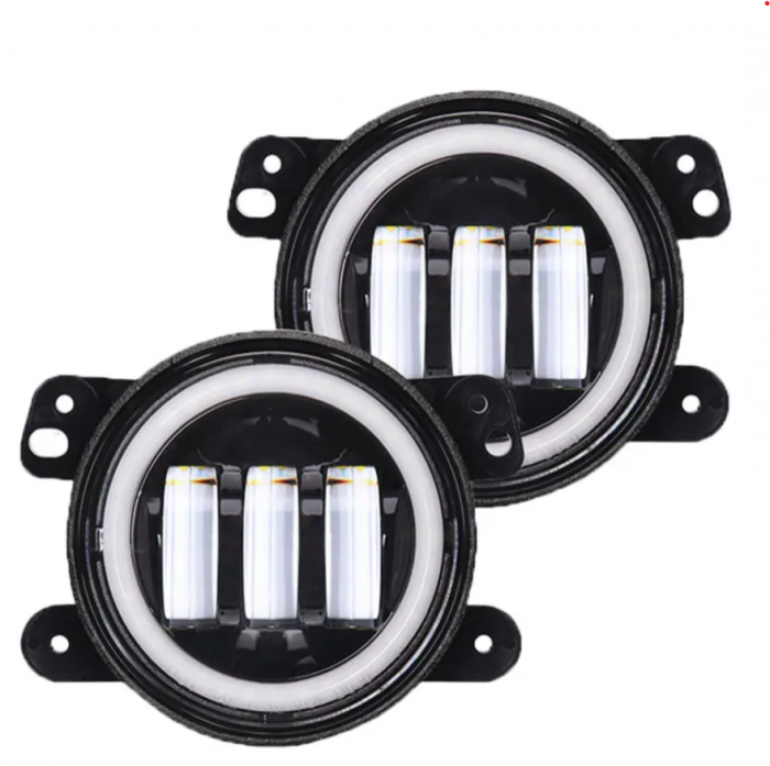 Set 2 proiectoare ceata 6 LED cu lumini de zi si semnalizare Angel Eyes, DRL, 98mm, lumina alba rece / galbena, mufa H11 [8]