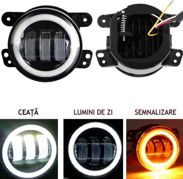 Set 2 proiectoare ceata 6 LED cu lumini de zi si semnalizare Angel Eyes, DRL, 98mm, lumina alba rece / galbena, mufa H11 [2]