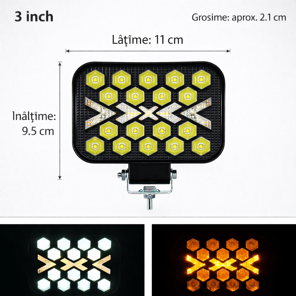 Set 2 Proiectoare LED Off-Road cu Moduri Flash | Flow | Constant și Dual Color Alb + Amber, 3 inch [3]