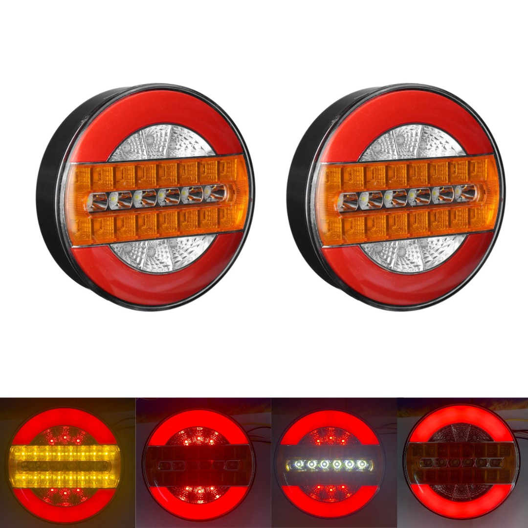 Set 2 Stopuri Auto LED Spate, Universale, diametru 140mm, pentru Remorca, Camion si Trailer, utilaje agricole, 12-24V, Semnalizare dinamica, Pozitie, STOP, rosu / galben / portocaliu [1]