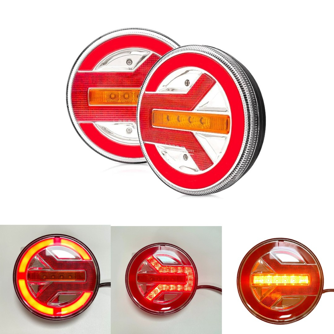 Set 2 Stopuri Auto LED Spate, Universale, diametru 140mm, pentru Remorca, Camion si Trailer, utilaje agricole, 12-24V, Semnalizare dinamica, Pozitie, STOP, rosu / galben / alb [1]