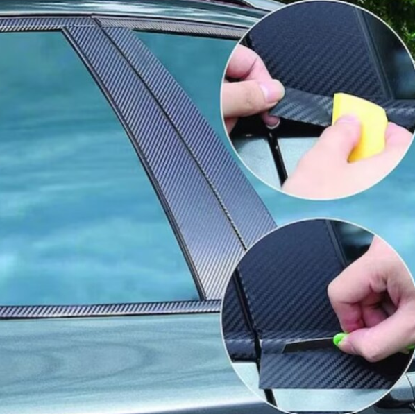 Set 2x Banda Protectie Auto 3D, BZRSH®, din Carbon, Pentru Prag, Usa, Bara, Bord, Impermeabila, Tuning Auto, 10 cm x 5 metri [3]