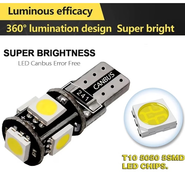 Set 2x becuri LED T10, BZRSH, W5W, 12V, 5W CANBUS, 6000k, 28x12 mm, Alb rece pentru plafoniera, portbagaj [5]