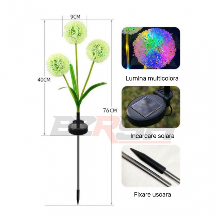 Set 2x Lampa cu incarcare solara pentru gradina, papadie, lumina multicolora [8]