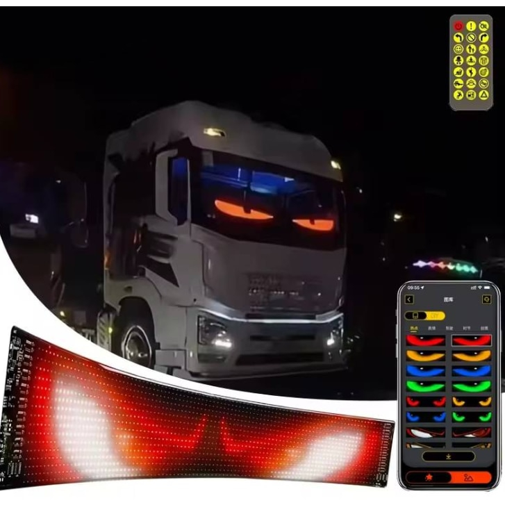 Set 2x Panouri afisaj Matrix LED BZRSH, flexibil, display RGB, 595x120 mm, devil eyes, ochi camion, ceas, mesaje personalizate, control aplicatie si telecomanda, conectare USB [3]