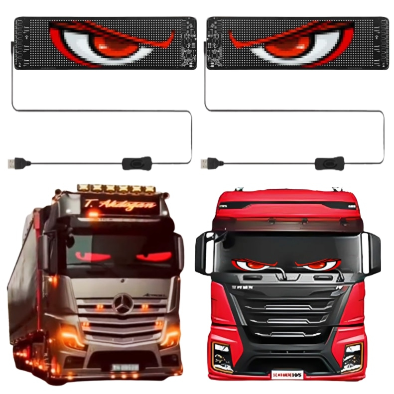 Set 2x Panouri afisaj Matrix LED BZRSH, flexibil, display RGB, 595x120 mm, devil eyes, ochi camion, ceas, mesaje personalizate, control aplicatie si telecomanda, conectare USB [2]