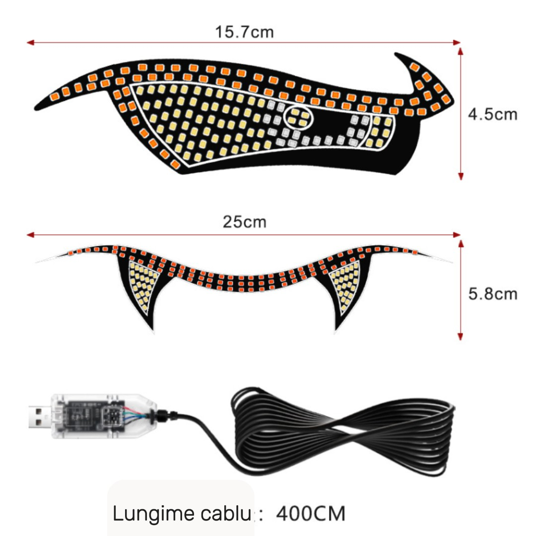 Set 2x Panouri LED Vampire Eye Auto USB, Rosu/Albastru/Galben, 30x12 cm – Ochi Vampir, Kit Tuning IP65 BZRSH [6]