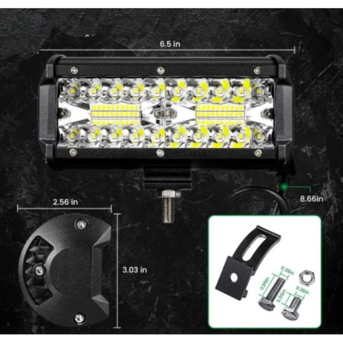 Set 2x Proiectoare LED auto OFF-ROAD 6.5 inch 120W, 12V-24V, 6000K, carcasa aluminiu, 12000Lm, BZRSH [2]