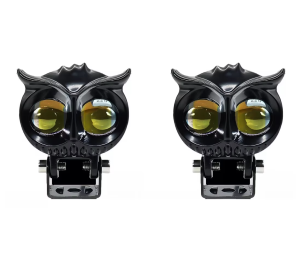 Set 2x Proiector led Off-Road, moto, ATV cu lupa 50W, 12V - 24V, model bufnita, 2 faze alb si galben, BZRSH® [3]