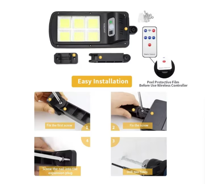 Set 3 Lămpi Solare BZRSH 6COB 96 LED, 50W, 3 Moduri Iluminare, Senzor Mișcare, Telecomandă, Rezistent la Apă IP65 [4]