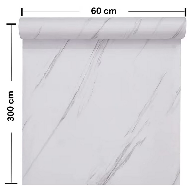 Folie Autoadezivă Marmură Albă 60x300 cm – Autocolant Decorativ Mobilă, Blat Bucătărie, Uși și Pereți, Impermeabilă, Aplicare Ușoară [3]