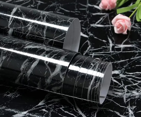 Set 3x Folie autocolanta BZRSH, tip marmura, neagra, 60x 200 cm, rezistenta la apa, usor de curatat [5]