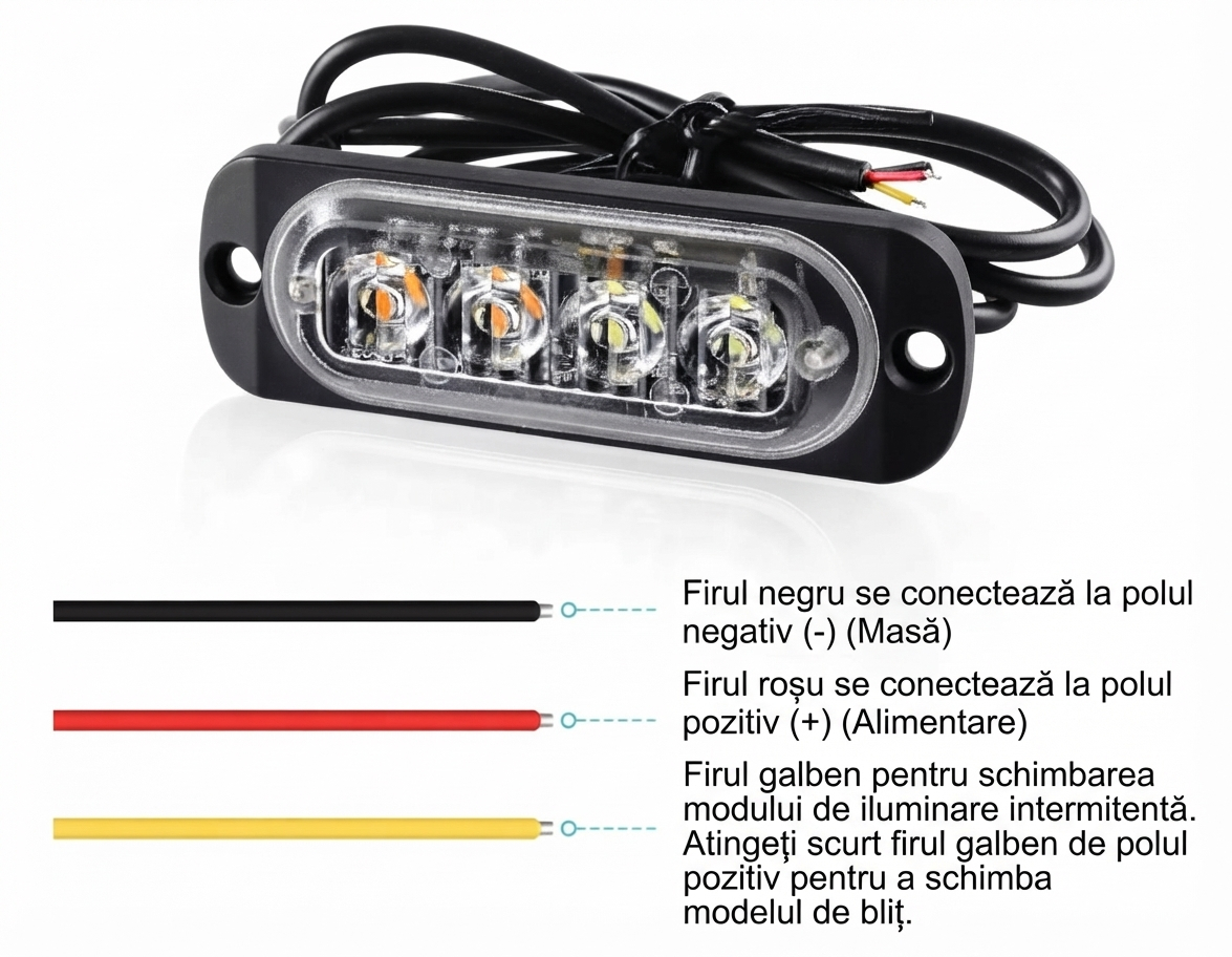 Set 4 Lampi LED de Avertizare BZRSH, 6 LED-uri Galben, Stroboscop, 12 V / 24 V, 112 x 28 mm [3]