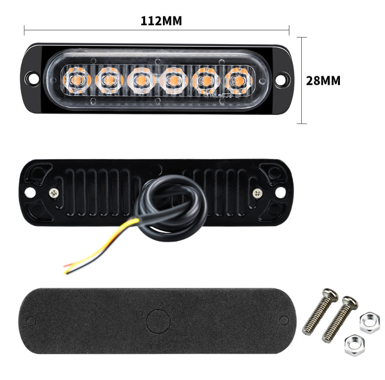 Set 4 Lampi LED de Avertizare BZRSH, 6 LED-uri Galben, Stroboscop, 12 V / 24 V, 112 x 28 mm [2]