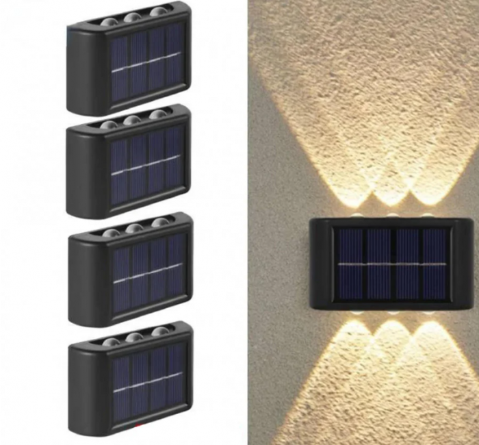 BZRSH Set 4 Lampi Solare Perete 6 LED Iluminare Sus-Jos Alb Cald [2]