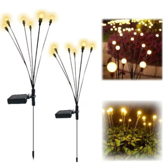 Set 4 Lampi solare LED, 6 bulbi LED, incarcare solara si senzor de amurg, lumina alba calda, BZRSH, 70 cm [5]