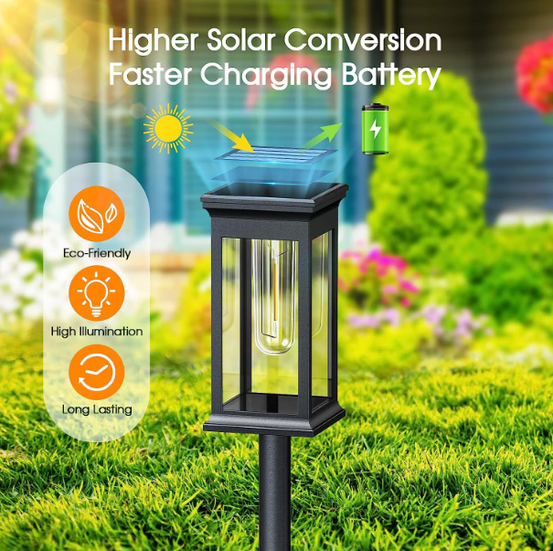 Set 4 lampi solare LED de exterior, 15 lm, 0.3W, 800mAh, Autonomie 12h, Plastic/ABS, IP65, 55cm, Negru [2]
