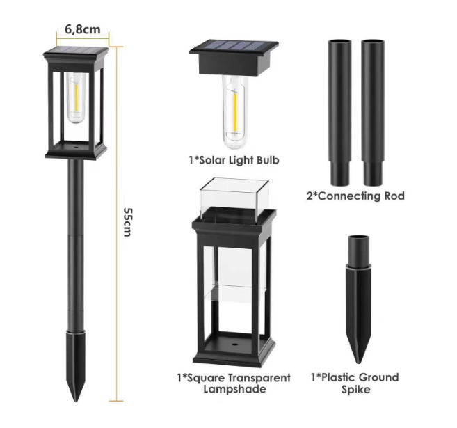 Set 4 lampi solare LED de exterior, 15 lm, 0.3W, 800mAh, Autonomie 12h, Plastic/ABS, IP65, 55cm, Negru [3]