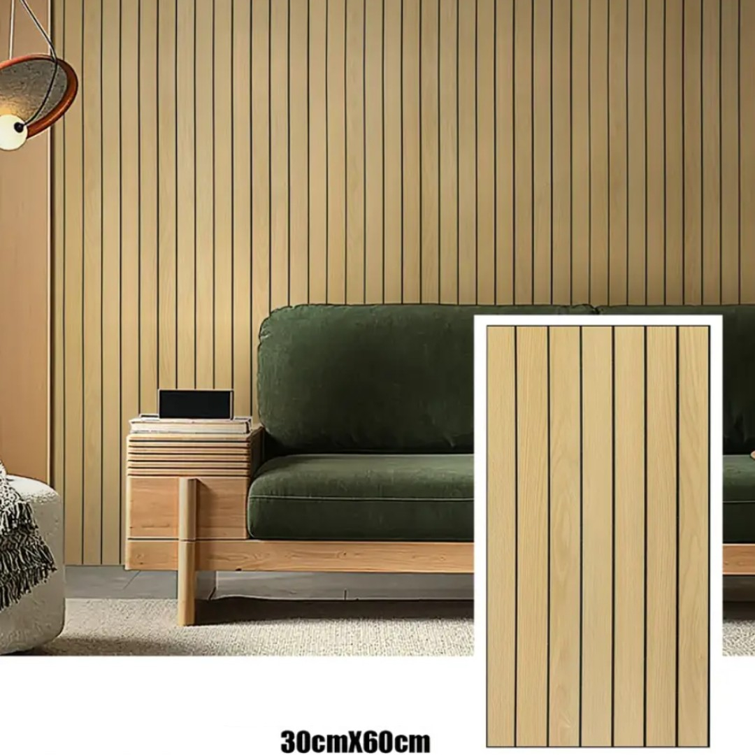 Set 5 panouri decorative autoadezive, aspect lemn vertical, 30x60cm, model 3D modern, pentru perete interior [8]