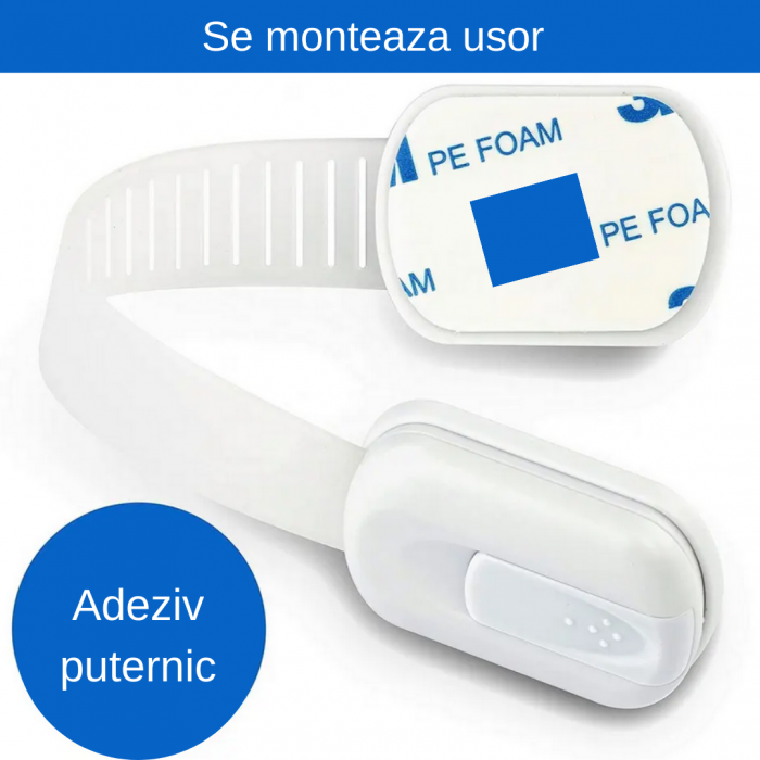 Set 6 bucati sisteme de siguranta copii ajustabile, blocare sertare, dulap, frigider, WC, adeziv puternic, lungime 19 cm, alb [3]