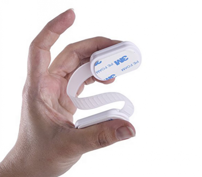 Set 6 bucati sisteme de siguranta copii ajustabile, blocare sertare, dulap, frigider, WC, adeziv puternic, lungime 19 cm, alb [4]