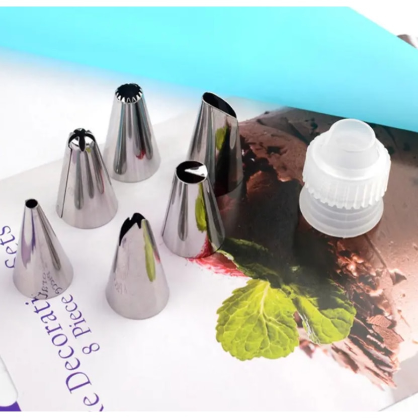 Set 6 duiuri inox, adaptor si pos silicon, pentru ornat prajituri TopBazar [2]