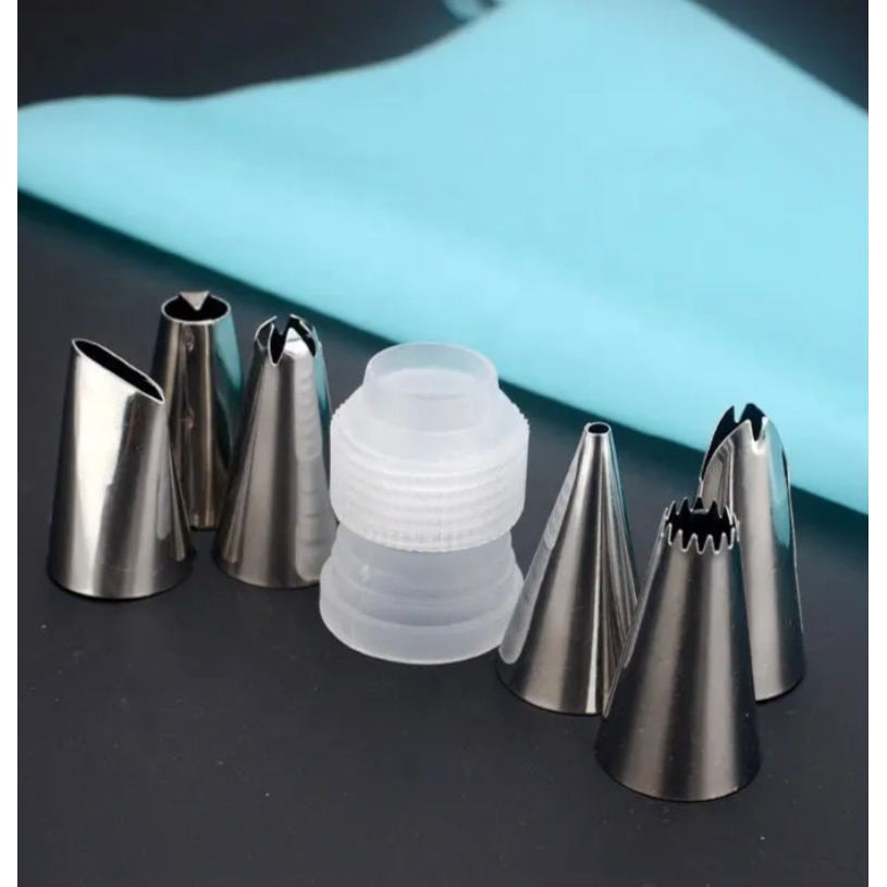 Set 6 duiuri inox, adaptor si pos silicon, pentru ornat prajituri TopBazar [3]