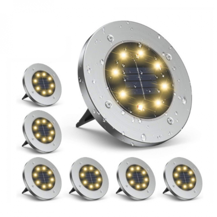 Set 12 Lampi Solare Spot 8 LED Gradina IP65 Metal Alb Cald [3]