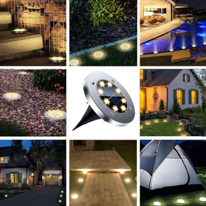 Set 12x Lampa Cu Incarcare Solara Rapida SI Timp Mare De Utilizare, alb cald, Tip Spot Cu 8 Leduri, Pentru Gradina, WaterProof, IP65, Carcasa Din Metal Rezistent [11]