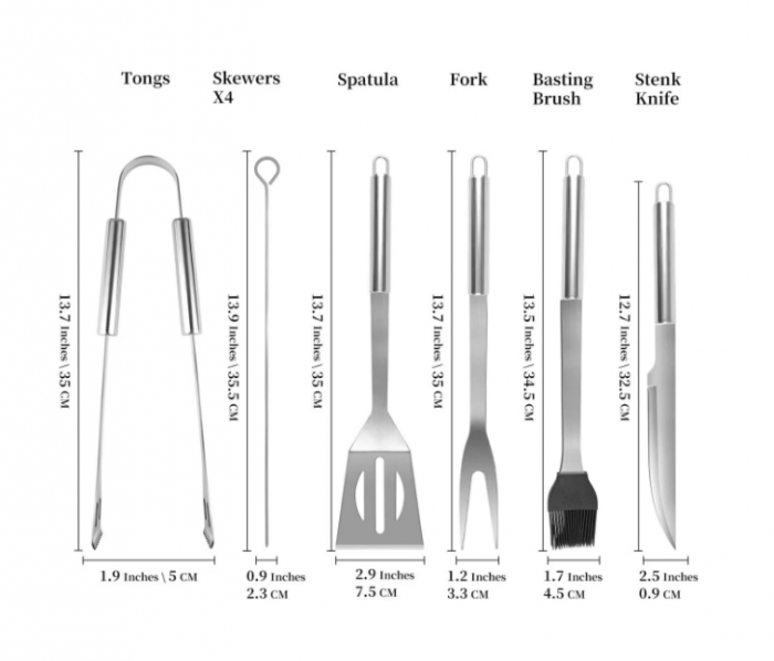 Set 9 ustensile pentru gratar, Inox, Geanta depozitare, Negru/Argintiu [2]