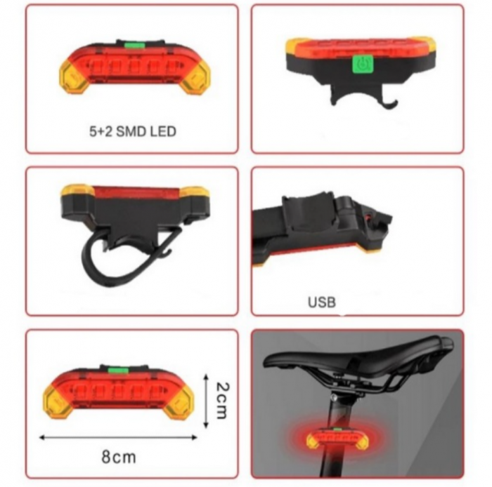 Set de lumini LED fata-spate pentru bicicleta, reincarcabile USB [6]