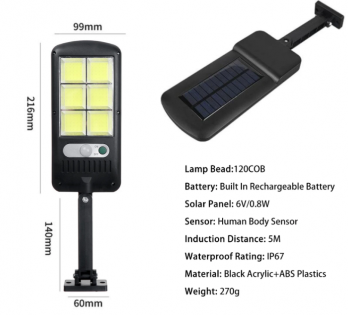 Set x2 Lampa cu Incarcare Solara 6 celule 90W ,160 LED-uri COB, telecomanda [3]