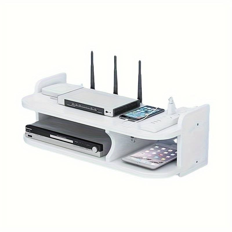 Suport pentru router si alte accesorii, cu 2 compartimente, 20×50 cm, alb [2]