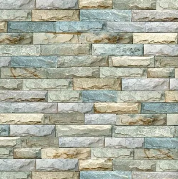 Tapet 3D Autoadeziv, Model Caramida in Relief, Bej/Albastru, Design Modern, Rezistent la Apa, Usor de Curatat, Dimensiuni 77x70cm [2]