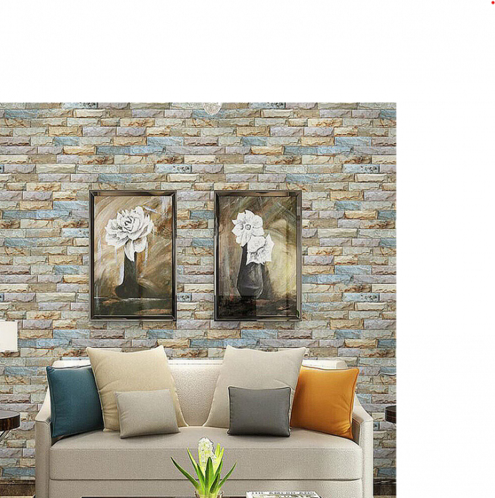 Tapet 3D Autoadeziv, Model Caramida in Relief, Bej/Albastru, Design Modern, Rezistent la Apa, Usor de Curatat, Dimensiuni 77x70cm [5]