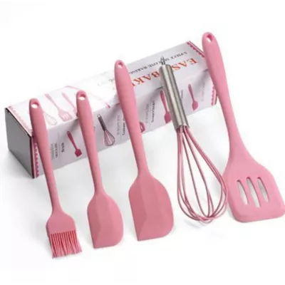 Casa si gradina - Set 5 ustensile bucatarie din silicon ROZ