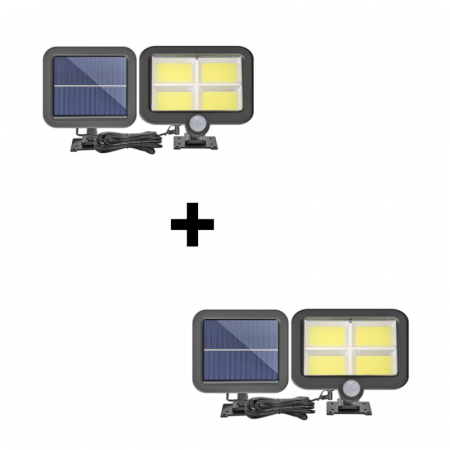 Lanterne - Set 2 x Proiector 120 LED cu panou solar, senzor de miscare, 3 moduri de iluminare