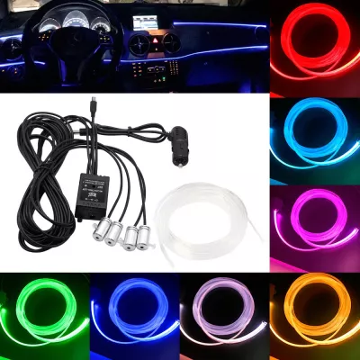 Auto - Lumini Ambientale Bluetooth cu LED 6M Fibra Optica 5 Capete controlabile cu aplicatie Lotus Lantern