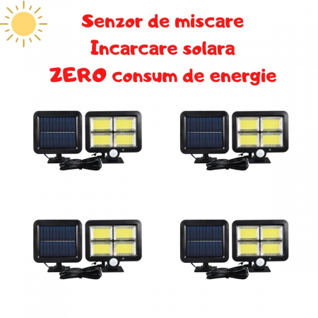 Lampi solare - Set 4 x Proiector Solar 120 LED cu senzor de miscare 3 moduri de iluminare