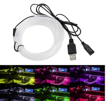 Banda auto LED RGB, conectare USB cu telecomanda pe fir [4]