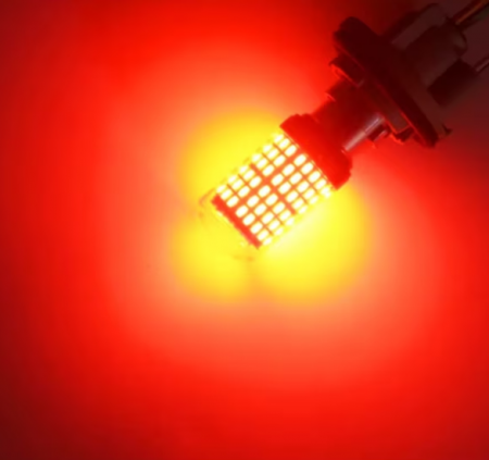Auto - Bec auto led BAY15D 1157/P21/5W, 144LED SMD, lumina rosie, 2 faze, pozitie si stop pe frana, BZRSH