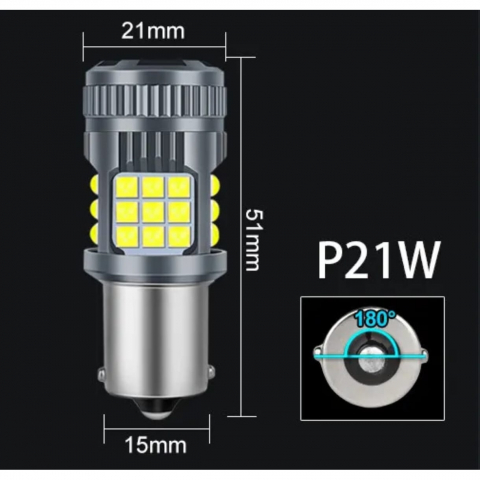 Bec LED P21W / BA15S / 1156, DRL Lumini de Zi, Marsarier, 30W, 2800LM, 6000K Alb Rece, 36 SMD 3030, Ventilator Integrat, Canbus Integrat, fara eroare de bec ars, 12V [0]