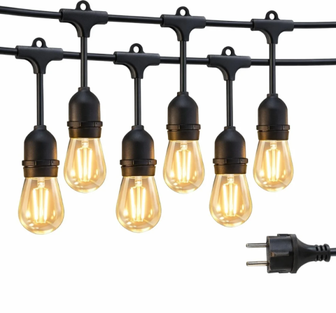 Iluminat - BZRSH Ghirlandă Luminoasă Exterior 10m – 10 Becuri LED E27, IP66, incarcare la priza, Lumină Caldă pentru Grădină