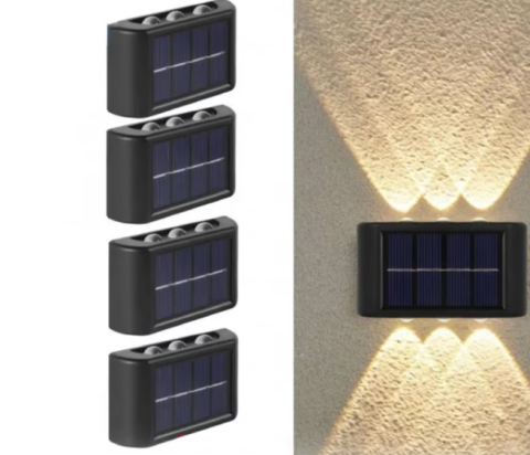 Lampi solare - BZRSH Set 4 Lămpi Solare de Perete, 6 LED, iluminare Sus-Jos, Alb Cald, IP65, Autonomie 8h