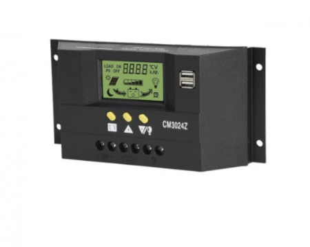 Electronice - Controler pentru panou solar,regulator, 30A, 12V/24V, display LCD si 2 porturi USB, negru