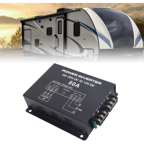 Convertor 24V in 12V 80A cu 2 Ventilatoare,  Pentru Camioane, Auto, Tir, Utilaje, Protectie Suprasarcina, Rezistent la Apa si Socuri, Putere Continua 700W, Instalare Usoara, Performanta Ridicata, Tens [1]